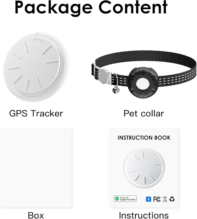 Cat Tracker, GPS Tracker, Compatible with Apple Find My App(Only iOS), Real-Time Location, Pet Tracker No Subscription Required,Territory & Location History, Breakaway Collar Included, Black