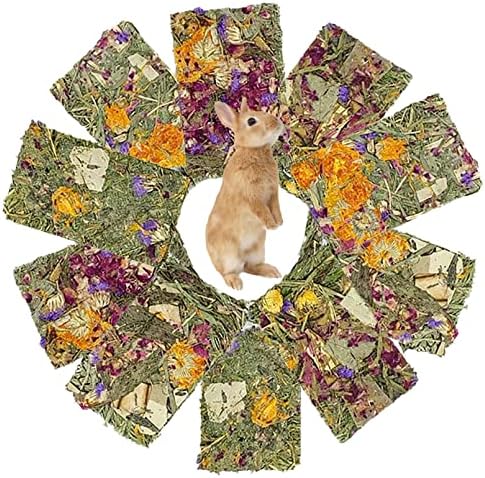 10 Pcs Rabbit Chew Toys for Teeth,Chinchilla Natural Timothy Hay Chips Treats Guinea Pig Floral Scent Snacks Treats Dental Health Chewable for Hamsters,Rabbits,Bunny,Chinchillas