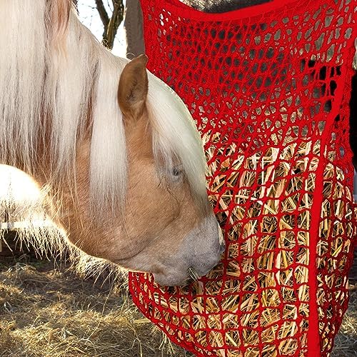 Fabbay 2 Pcs Slow Feed Hay Net for Horses, 35 x 31 Inch Hay Bag, Red