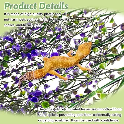 PINVNBY 8 Pack Reptile Plants Terrarium Hanging Fake Vines with Suction Cup Artificial Leaves for Bearded Dragons Lizards Geckos Snake Hermit Crab (4PCS Green, 2PCS Purple and 2PCS Red)