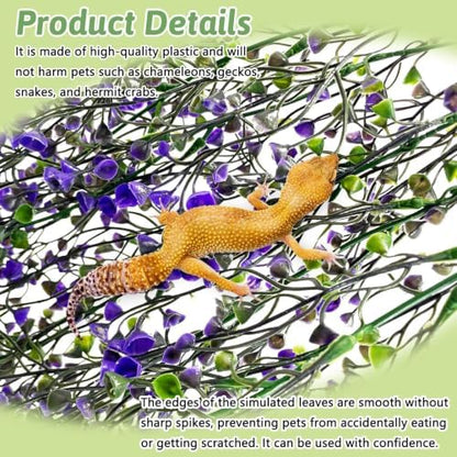 PINVNBY 8 Pack Reptile Plants Terrarium Hanging Fake Vines with Suction Cup Artificial Leaves for Bearded Dragons Lizards Geckos Snake Hermit Crab (4PCS Green, 2PCS Purple and 2PCS Red)