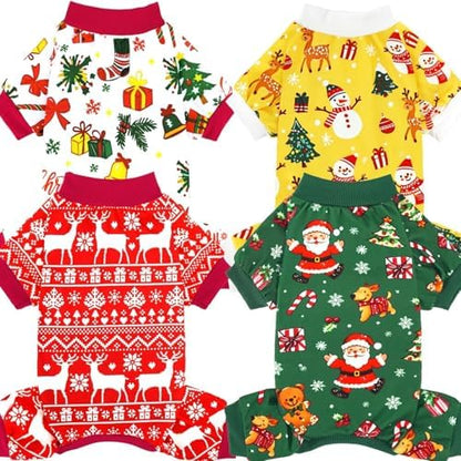XPUDAC 4 Pack Christmas Dog Pajamas Pet Clothes for Small Medium Dogs, 2XL