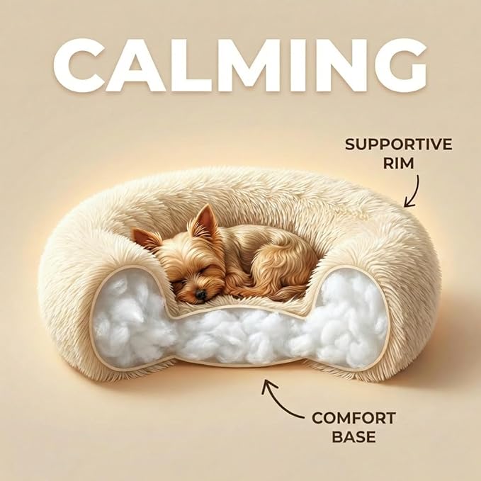 Tiny Dog Bed 15 Inch for Extra Small Dogs,Washable Puppy Bed,Soft Faux Fur Calming Donut Bed for Chihuahua Yorkie Maltese Pomeranian,Beige