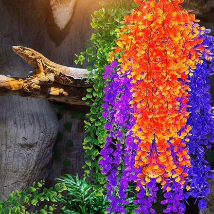 Suncalla 8 Pack Reptile Plants Terrarium Hanging Plant Vine Boston Climbing Terrarium Plant with Suction Cup for Bearded Dragons Lizard Crested Gecko Snake Crab Tank(Multicolor Series,4 Colors)