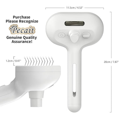 Pecait Cat Steam Brush for Shedding, 3 In 1 Steam Cat Brush Self Cleaning, Dog Brush for Long and Short Hair Dogs and Cats, Pet Grooming Comb Remove Tangled Loose Hair, Type-C Fast Charging (White)