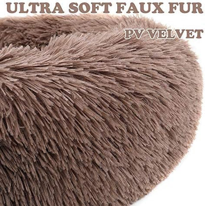 otoez Kitten Puppy Bed Extra Small XS Round Dog Cat Beds Anti Anxiety Plush Pet Calming Donut Bed with Non-Slip Waterproof Bottom, Washable (15.7", Khaki)