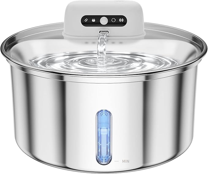YFL Cordless Cat Water Fountain, 3.2L/108oz Stainless Steel Pet Water Fountain with Motion Sensor & Visual Filter, 4000mAh Battery Operated Quiet Cat Drinking Fountain for Cats & Dogs