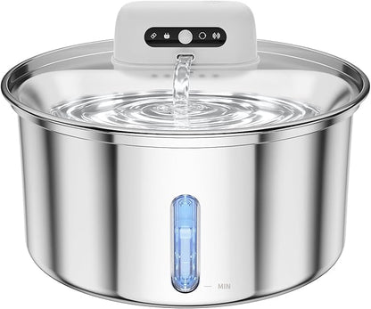 YFL Cordless Cat Water Fountain, 3.2L/108oz Stainless Steel Pet Water Fountain with Motion Sensor & Visual Filter, 4000mAh Battery Operated Quiet Cat Drinking Fountain for Cats & Dogs
