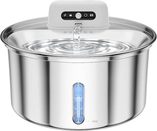 YFL Cordless Cat Water Fountain, 3.2L/108oz Stainless Steel Pet Water Fountain with Motion Sensor & Visual Filter, 4000mAh Battery Operated Quiet Cat Drinking Fountain for Cats & Dogs