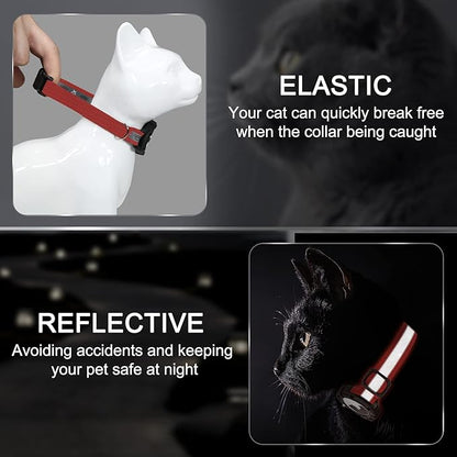 Reflective AirTag Cat Collar, Integrated Cat Tracker Collar with Air Tag Holder and Bell, Safety Elastic Band Cat GPS Collars for Girl Boy Cats, Kittens and Puppies (Red, S)