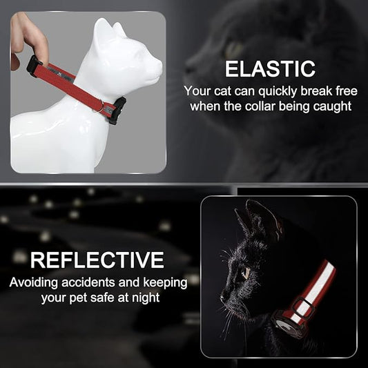 Reflective AirTag Cat Collar, Integrated Cat Tracker Collar with Air Tag Holder and Bell, Safety Elastic Band Cat GPS Collars for Girl Boy Cats, Kittens and Puppies (Red, S)