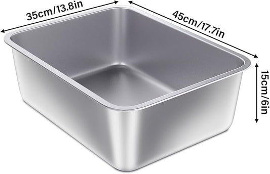 Stainless Steel Litter Box, Large Metal Cat Litter Box for Small to Medium Cats, High Sides, 18"x14"x6"，Non Stick, No Smell, Easy to Clean