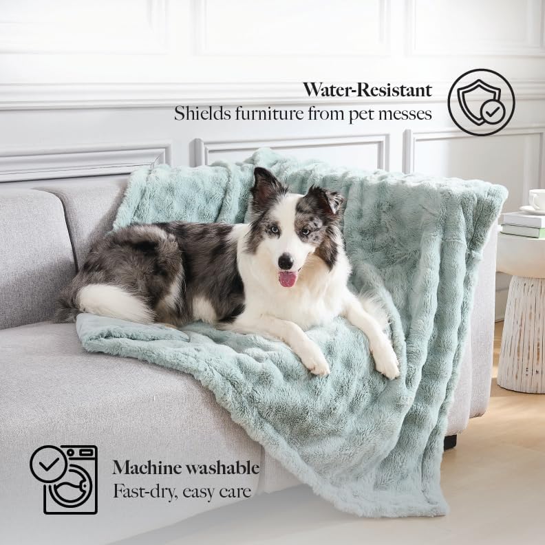 Modern Threads Water-Resistant Faux Rabbit Fur Pet Blanket for Dogs & Cats – Ultra-Soft Couch, Bed & Crate Protector, 40x50 Light Blue