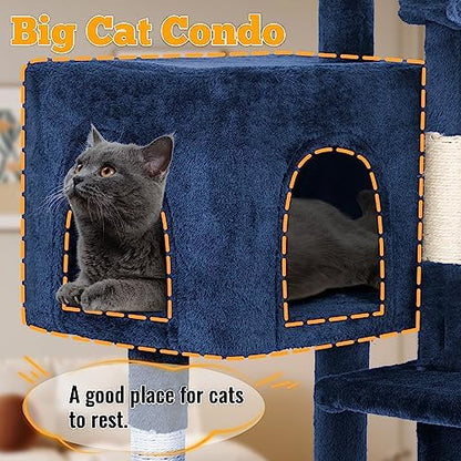 FDW 37.8" Cat Tree Tower | Navy Blue | Multi-Level Indoor Activity Center