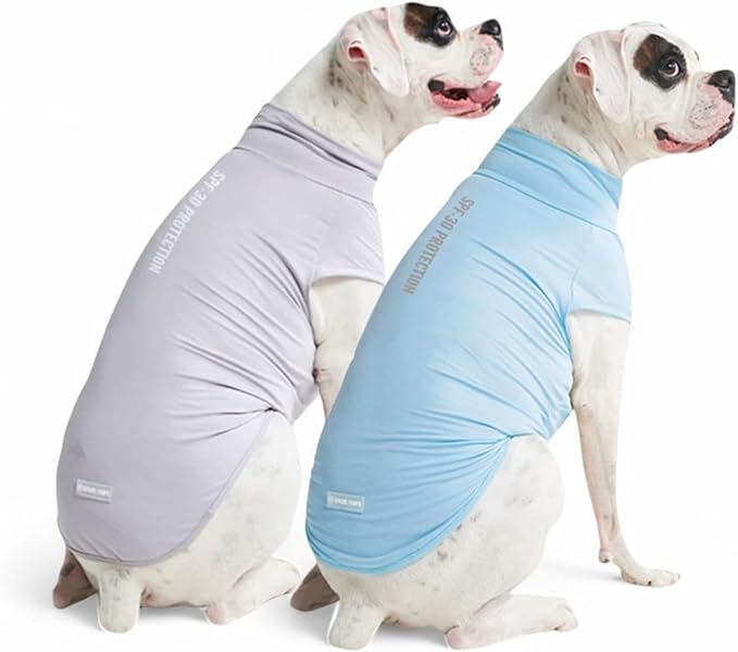 Spark Paws Sunblock Dog T-Shirt, SPF30 Protection, Lightweight Breathable Quick Dry for Dogs with Sensitive Skin - Blue & Grey (Set of 2) - 5XL