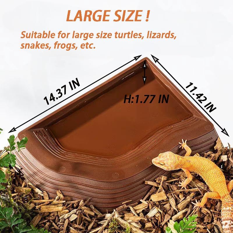 3PCS Tortoise Water Bowls with Ramp Leaf Tortoise Food Dish Reptile Food Water Bowls Reptile Bathing Pool Aquarium Ornament for Gecko, Snake, Turtle, Bearded Dragon, Lizard (Large)