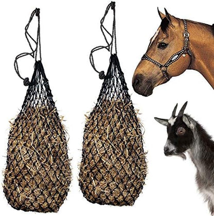Majestic Ally 2 pcs Ultra Slow Feed 1.5"x1.5" Holes 40” Hay Net for Horses and livestocks (Black)