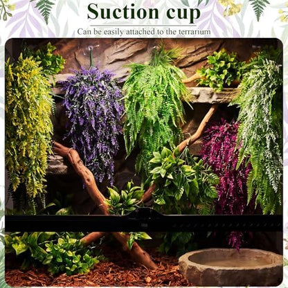 Suncalla 8 Pack Reptile Plants Terrarium Hanging Plant Vine Boston Climbing Terrarium Plant with Suction Cup for Bearded Dragons Lizard Crested Gecko Snake Crab Tank(Bright Series,5 Colors)