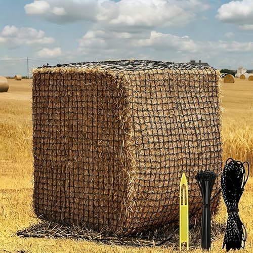 6x6 ft Square Bale Hay Net for Horses, 1.7 inch Hole Knotless