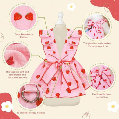 Dog Dresses for Small Dogs Girl Female Clothes Cat Clothes Cat Dress Cute Cotton Extra Small Summer Clothes Bow Decor Printed Strawberry Dog Birthday Outfit Puppy Clothes Pink XL