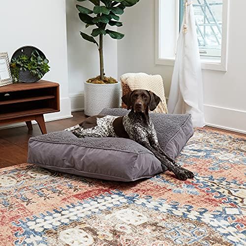 South Pine Porch Buddy Reversible Rectangle Pillow Style Microfiber and Sherpa Dog Bed with Removable, Machine-Washable Cover, Gray Sherpa, Medium (42 in. x 30 in.)