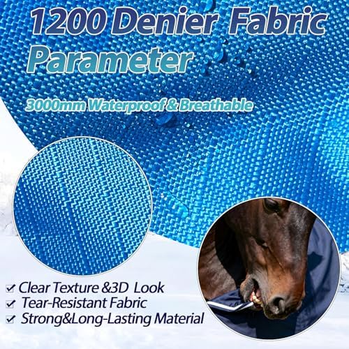 1200D Horse Blanket,Turnout Rain Sheet(No Fill),Blue/Black 66''