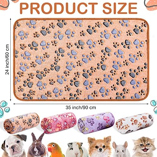 Reginary 4 Pcs Guinea Pig Fleece Cage Liners, Paw Print, 35 x 24 Inch