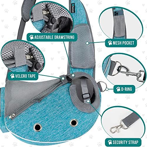 PetAmi Small Dog Sling Carrier, Puppy Cat Hands-Free Purse, 5 lb, Sea Blue