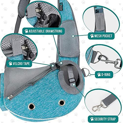 PetAmi Small Dog Sling Carrier, Puppy Cat Hands-Free Purse, 5 lb, Sea Blue