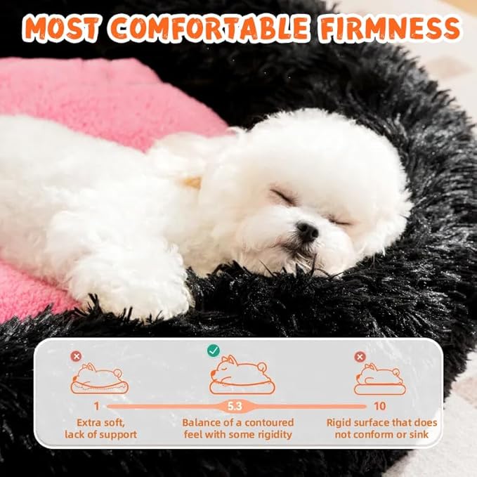 Calming Dog Cat Bed, Anti-Anxiety Donut Warming Cozy Soft Round Bed, Machine Washable, Fluffy Faux Fur Plush Cushion Bed for Small Medium Dogs and Cats