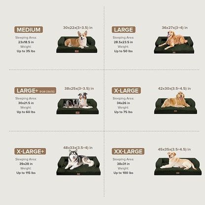 Large Dog Bed Orthopedic Washable - Removable Waterproof Cover Bed Pet - Large Big Dogs - Memory Foam - Couch Sofa with Removable Bolster - Outpost Olive Dog Bed