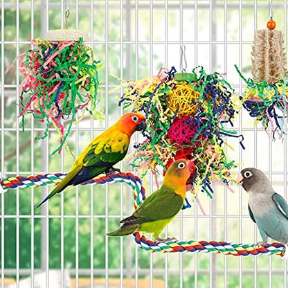 Bird Shredding Foraging Toys Parakeet Toy Chewing Hanging Toy Shredded Paper Bird Cage Accessories Bird Rope Perch for Conure Cockatiel Budgies Lovebird Parrotlet