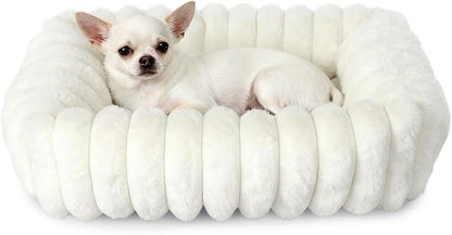 Dog Beds for Very Small Dogs & Cats - Washable Rectangle Comfy Sleeping Puppy Bed Cuddler with Anti-Slip Bottom, Soft Calming Plush Pet Sofa Bed for Indoor Kittens & Puppies, XS (18"x14"x4", Cream)