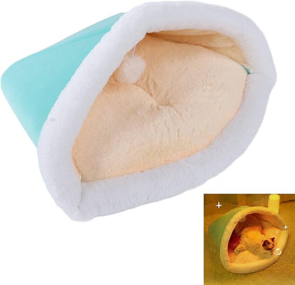 Cat Sleeping Bag Plush Pet Bed 40x52cm Mint Green - Soft Warm Semi - Closed Design, Washable Cozy Nest for Indoor Cats Puppies Kittens (Cat Litter-Mint Green)