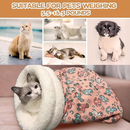 2PC Cat Sleeping Bag for Indoor Cats,Cat Sleeping Bag,Cozy Pet Nest for Cats, Winter Washable Wrap Pet Snuggle Sack for Kitten Puppy(Blue+Gray)