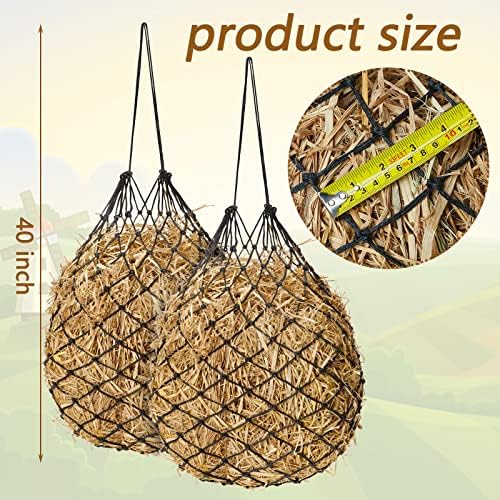 Fabbay 4 Pcs Slow Feed Hay Net Feeder Hay Bag for Horses Slow Feeder 40 Inch Length with 2 Inch Holes Hanging Horse Feed Net for Goat Cattle Equine Stalls Barn Supplies(Black)