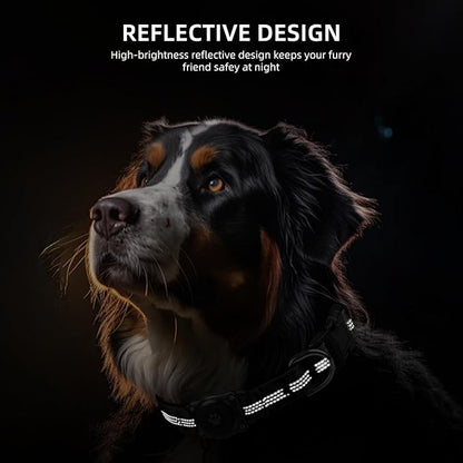 Upgraded AirTag Dog Collar, IP68 Waterproof Air Tag Dog Collar Holder, Reflective, Ultra-Durable, Comfortable Padded, Heavy Duty Dog Collars for Small Medium Large Dogs (L (14.8"-20.3"), Black)