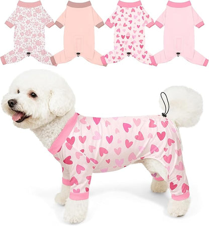 Bienbee Dog Pajamas, 4 Pack Dog Recovery Suit Shedding Suit Cute Soft Puppy Clothes Dogs Pjs Onesies Jammies Adjustable Breathable & Stretchy Clothes for Small Medium Large Dogs Girl Boy Puppy-M