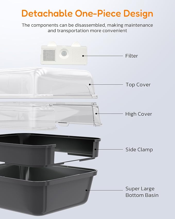 Large Cat Litter Box with Transparent Lid, Foldable Hooded Litter Box with Front Door Flap for Privacy, Easy Clean Non-Sticky Litter Box with Intelligent Deodorizing, (21.6" L x 17.8" W x 17.3" H)