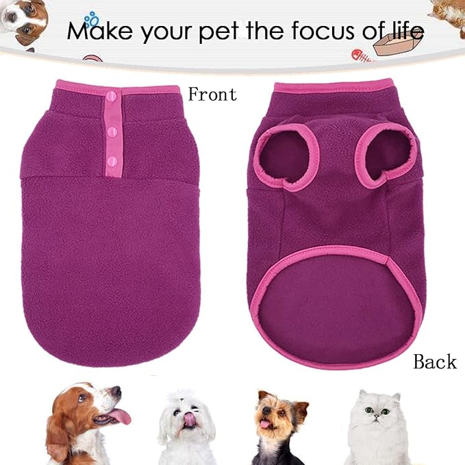 2 Pack Dog Vest Sweaters, Winter Warm Puppy Jacket, Fleece Coat Clothes, Pet Stretch Apparel with Buttons for Small Dogs Cats (Small)