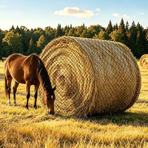 Large Round Bale Hay Net for Horses, 5x5 ft Hay Nets for Horses Slow Feed Knotless, Slow Feeder Hay nets for Horses,