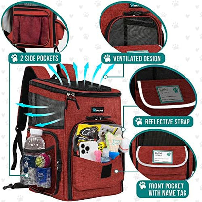 PetAmi Dog Backpack Carrier, Airline Approved 4-Way Entry Cat Bag, Red