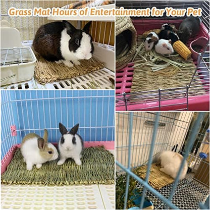 Hamiledyi Grass Mat Woven Bed Mat for Small Animal 5Pcs Bunny Bedding