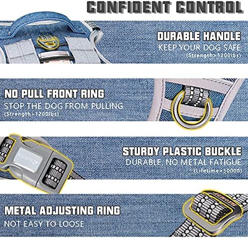 AUROTH Tactical Dog Harness for Small Medium Large Dogs No Pull Adjustable Pet Harness Reflective K9 Working Training Easy Control Pet Vest Military Service Dog Harnesses (XL, Denim Blue)