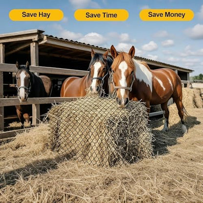 6x6ft Round Bale Hay Net for Horses, Heavy Duty Slow Feed Hay Net with 1.6" Mesh, Black Nylon Hay Feeder for Horses, Cattle, Goats, Includes Free Repair Kit, Reduce Waste