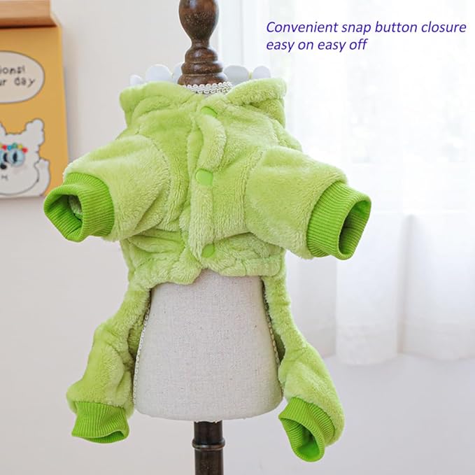 Dinosaur Dog Costume, Winter Dog Pajamas for Small Dogs, Warm Puppy Hoodies, Blue Cold Weather Coat for Cat, Warm Pet Clothes for Christmas Halloween. (Green-2, Large)