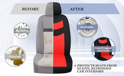 Tapha Universal Car Seat Covers Full Set - Front and Rear Split Bench, Easy to Install, Breathable and Washable Universal Interior Covers for Auto, SUV, Sedan, Van, Airbag Compatible, Black & Red