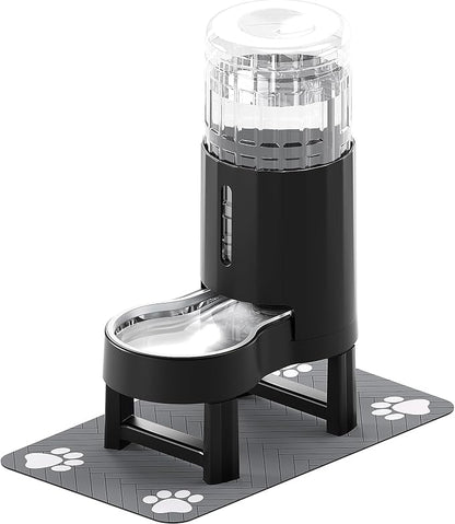 CZPET Elevated Dog Water Bowl Dispenser 8L (8L+Stand+Mat, Black) | With Stainless Steel Bowl Gravity Waterer, Large Capacity and Drinking Area Noise-Free for Pets