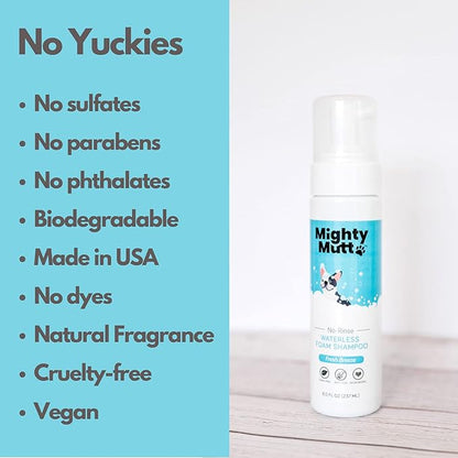 Mighty Mutt Waterless Foam Shampoo for Dogs | Dry Shampoo for Dogs No Rinse | Deodorizes Smelly Dogs | Soothing & Anti-Itch | Hypoallergenic | Waterless Dog Shampoo – Fresh Breeze Refill | 30 fl oz