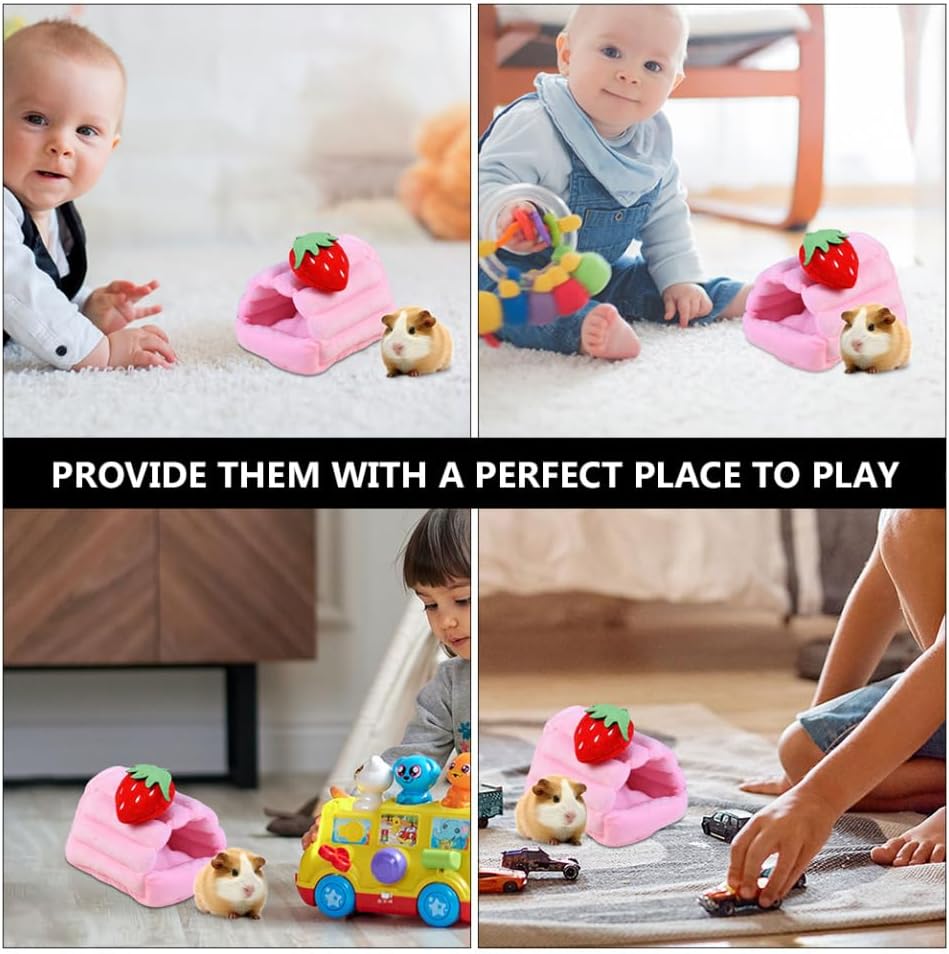 Totority Strawberry Cartoon Small Pet Warm House Bed Cozy Cotton Nest for Hamsters Ferrets Hedgehogs and Small Animals Soft Lightweight Hideout for Winter